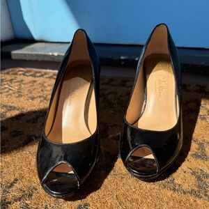 Cole Haan NIKE Air Black Patent Leather Peep Toe Heel Size 7